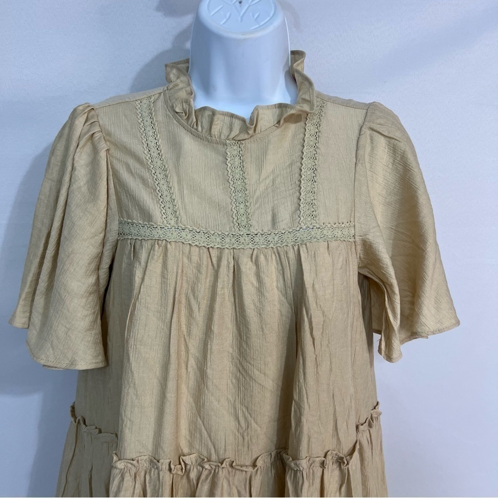 Peach puff beige ruffle lace dress BoHo style size small - Picture 13 of 14